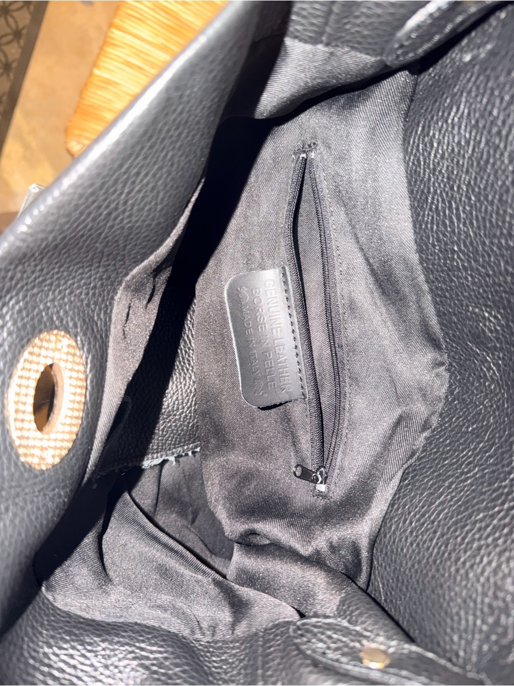 Black Leather Shoulder Bag with Gold Hardware - Picture 4 of 6